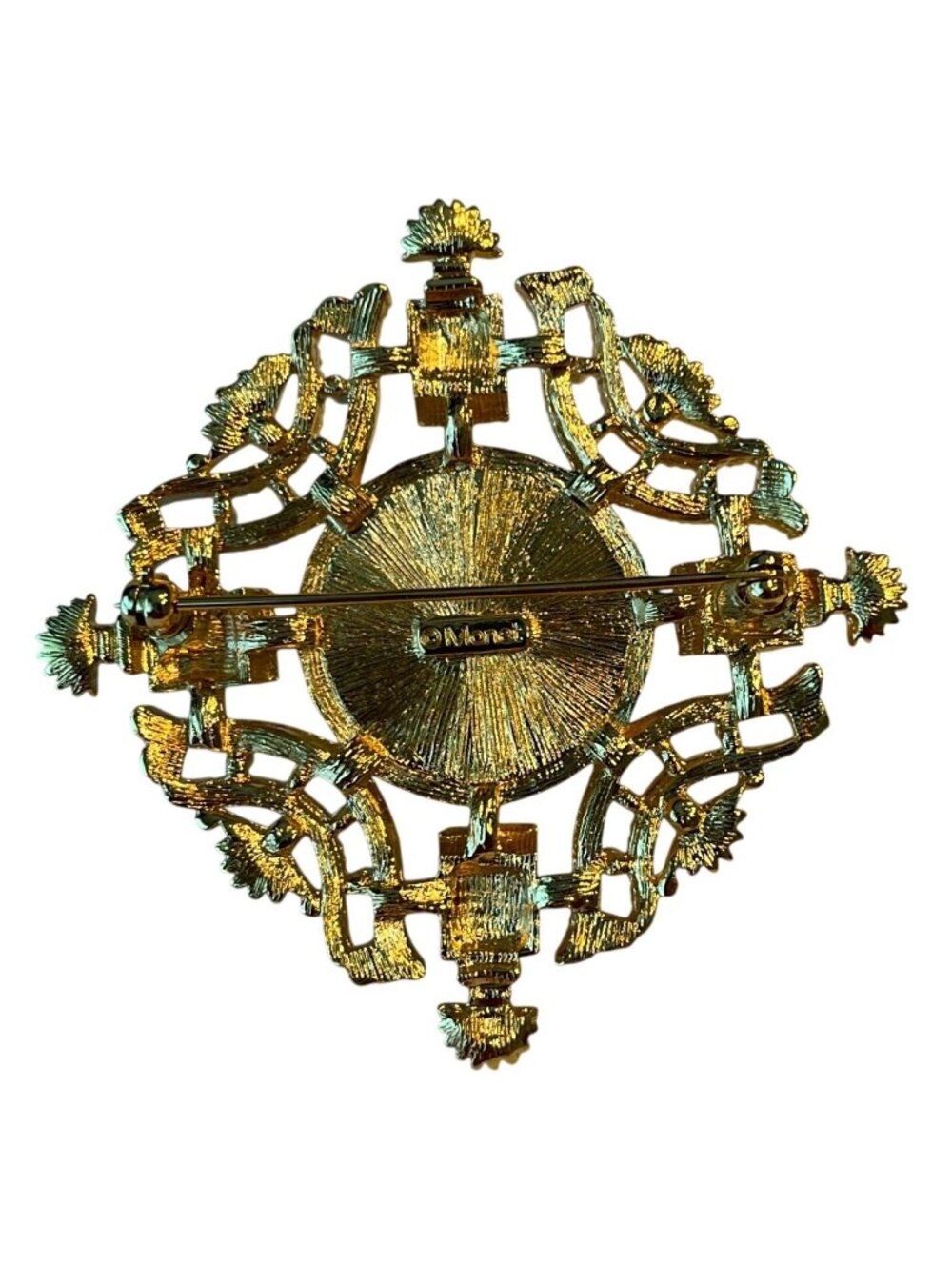 Vtg Monet Gold-Tone Brooch With Faux Pearl Black Stone Accents Elegant Filigree - Picture 2 of 2